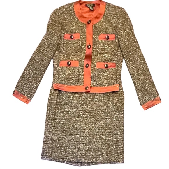 Etcetera by Carlisle Gold Chain Brown/Orange Tweed Jacket Size 10/Medium $425 - Picture 3 of 12